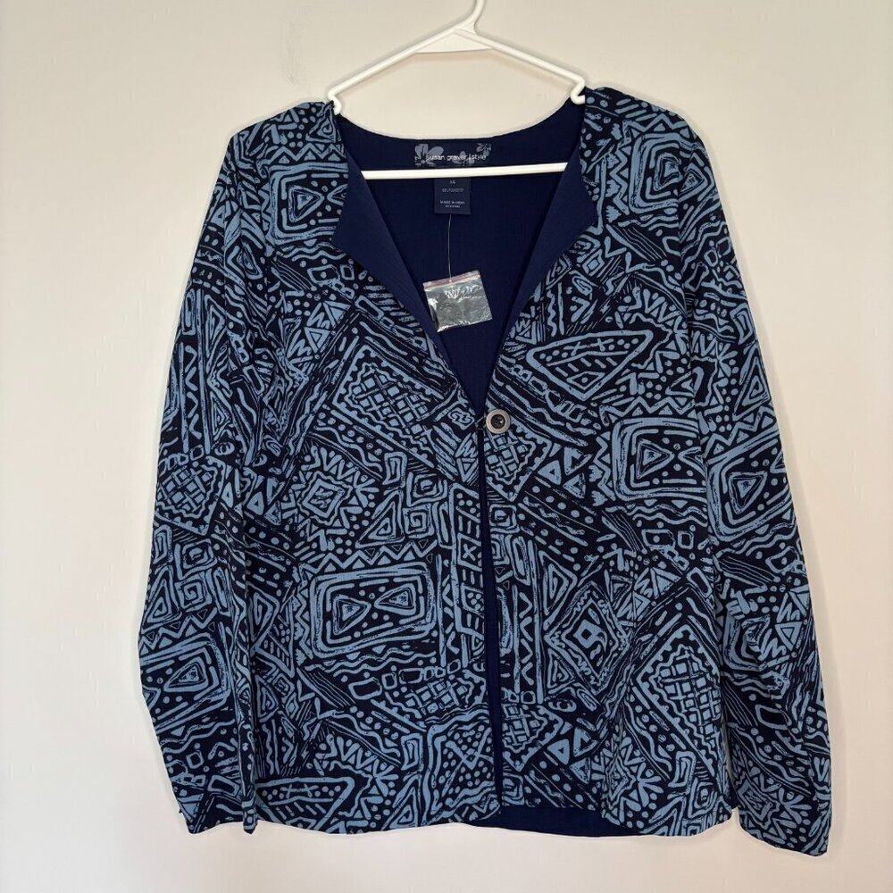SUSAN GRAVER STYLE XS NEW Blue 1 Button Blazer Geomet Lightweight Reversible